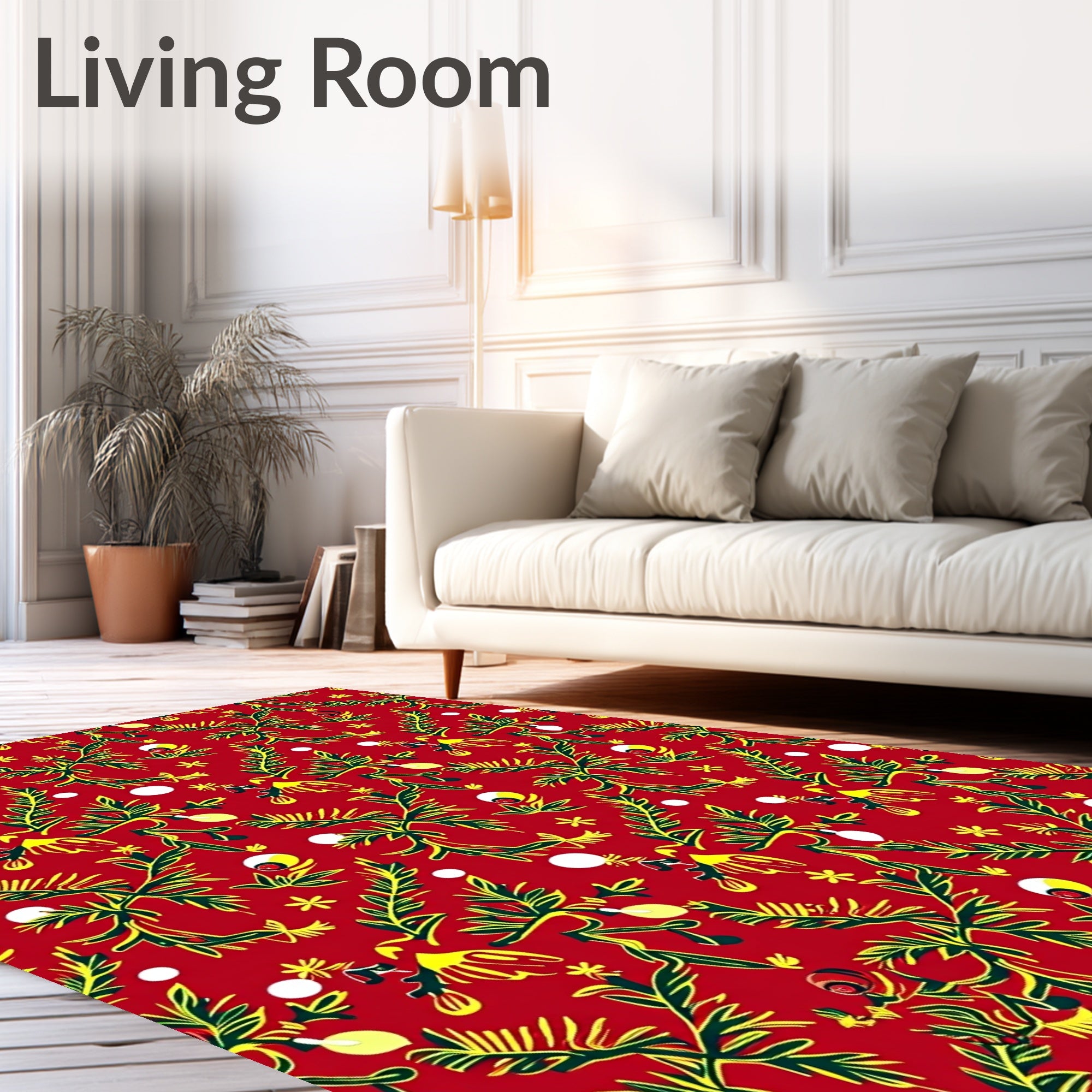 Whimsical Red Floral Vine Balls Rug