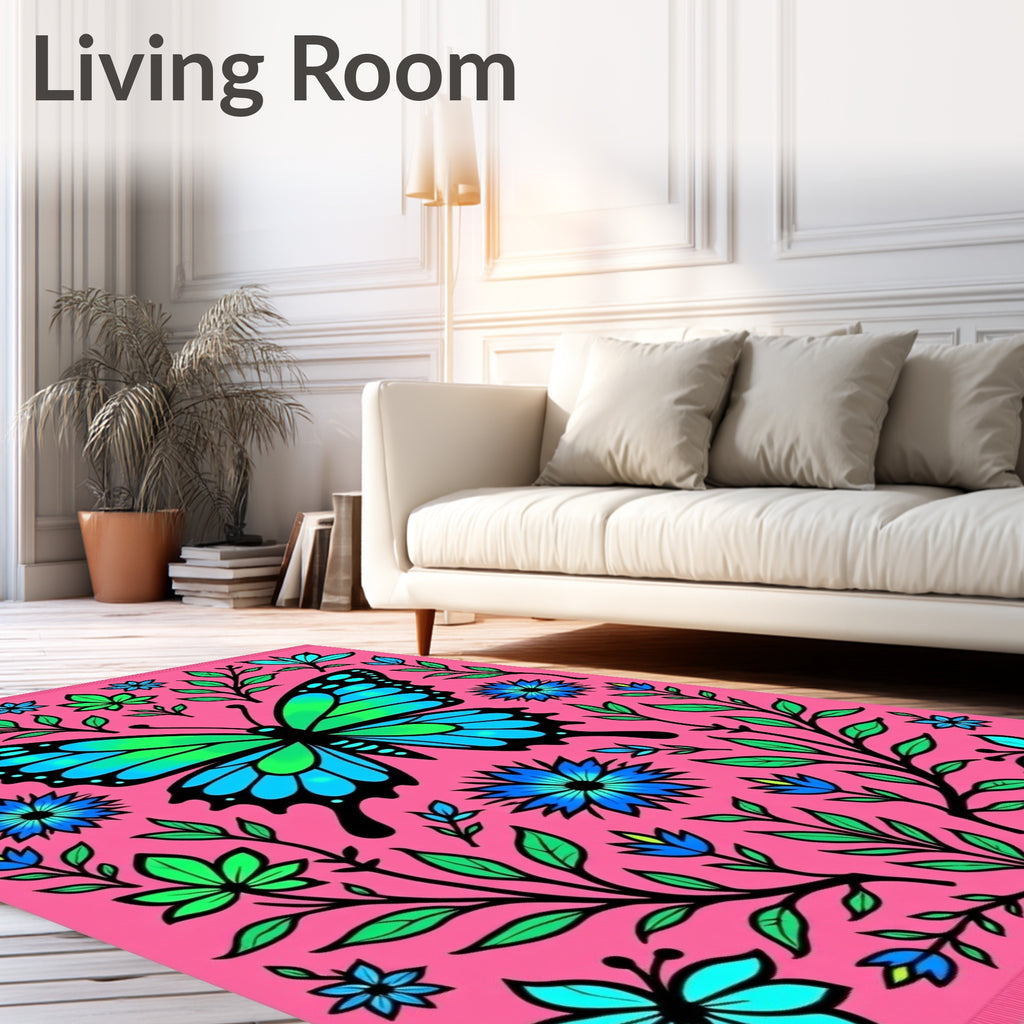 Whimsical Butterfly Garden Pink Rug