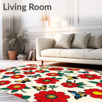 Red Flower Yellow Butterfly Garden Rug