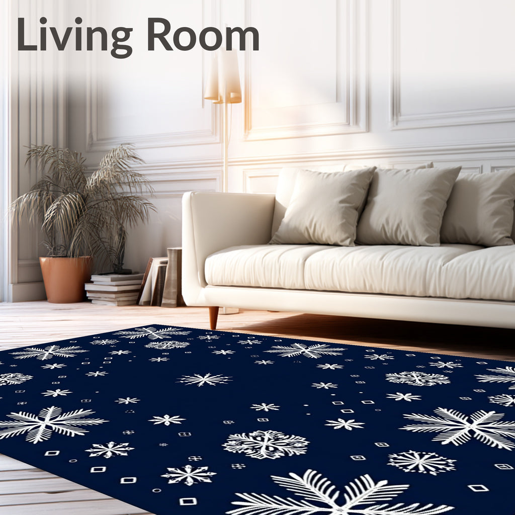 White Snowflakes On Navy Blue Rug