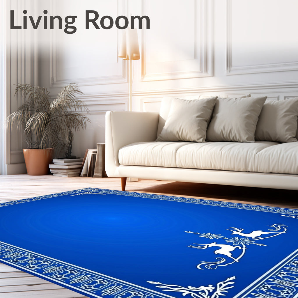 Royal Blue Elegant Reindeer Border Rug