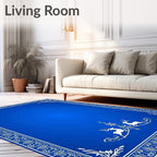 Royal Blue Elegant Reindeer Border Rug