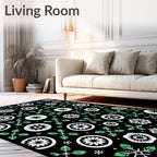 Black White Green Floral Snowflake Medallion Rug