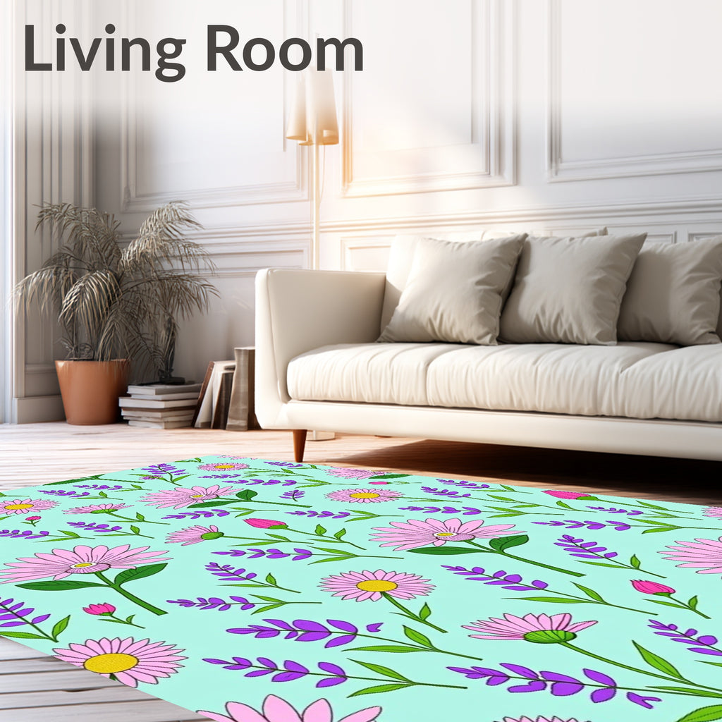Pink Daisy Lavender Garden Whimsy Rug