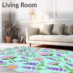 Pink Daisy Lavender Garden Whimsy Rug