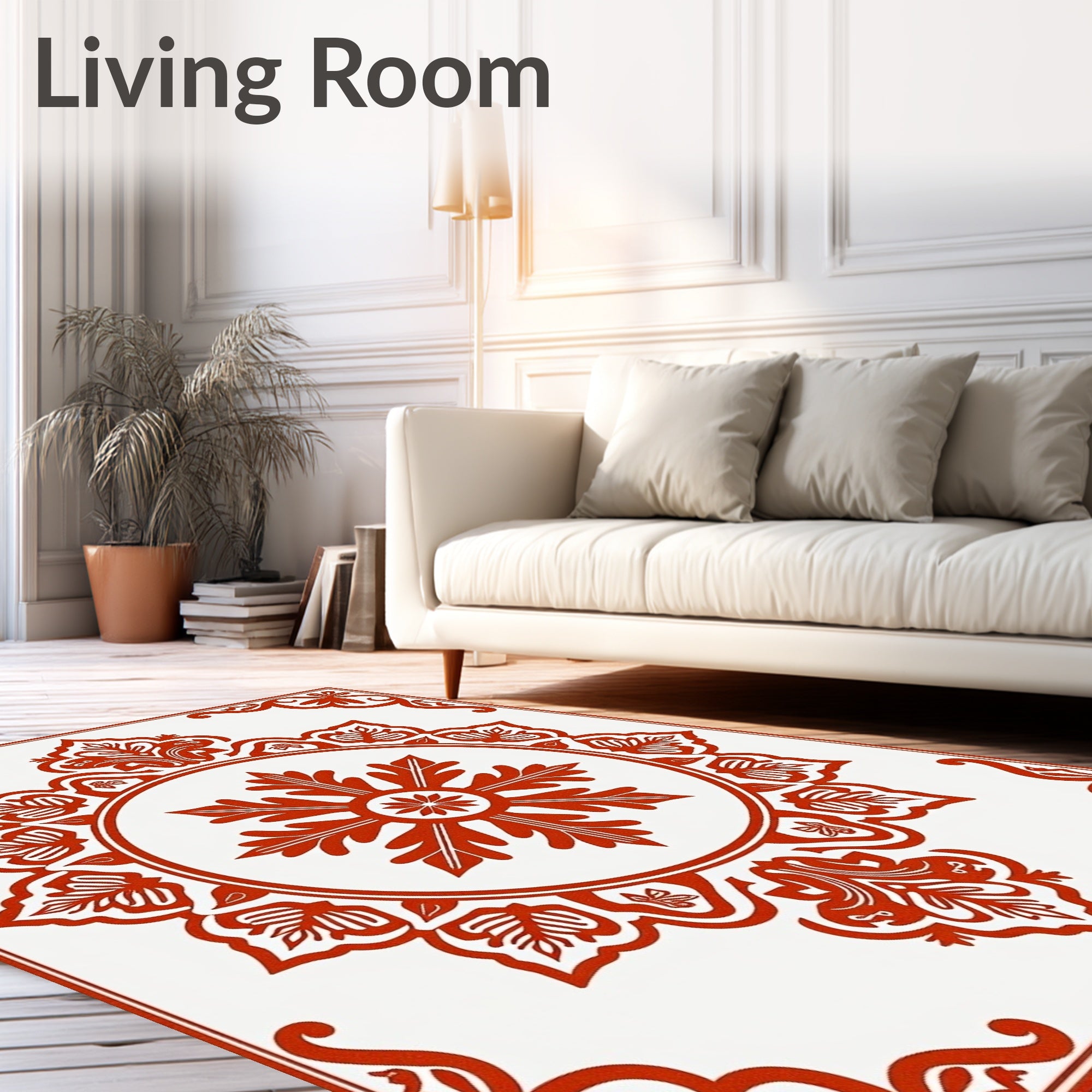 Crimson Floral Medallion Radial Rug