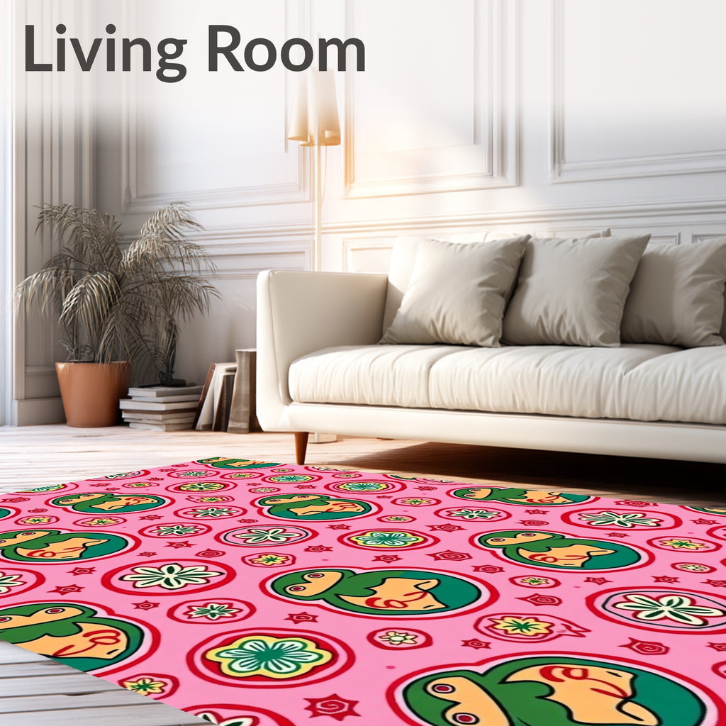 Whimsical Pink Figures Floral Bloom Rug