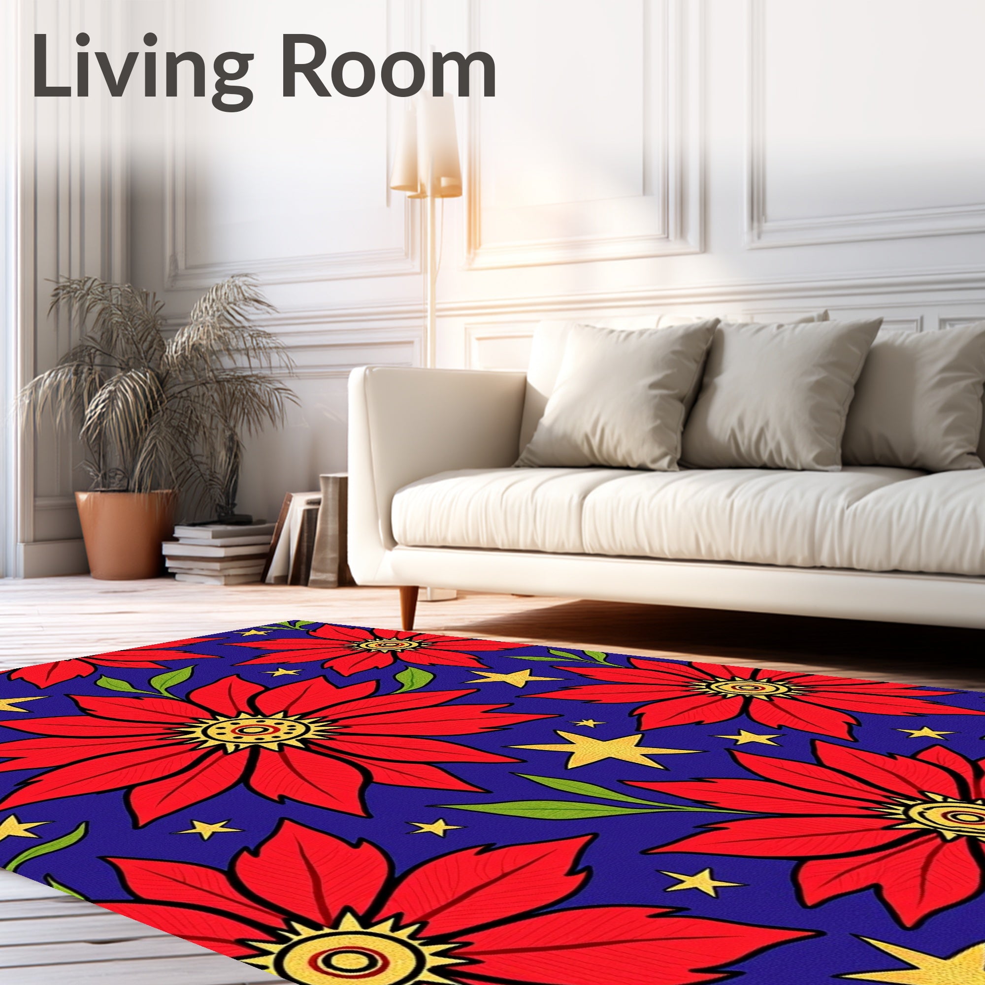 Bold Red Poinsettia Starry Night Rug