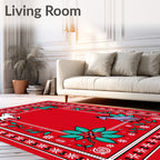 Vibrant Red Horse Floral Border Rug