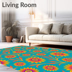 Vibrant Teal Sunflower Vine Rug