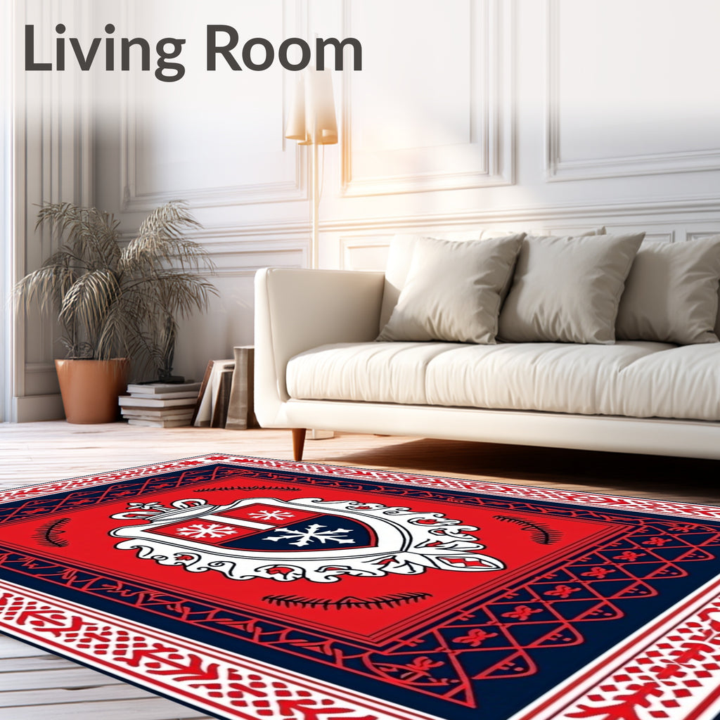 Crimson Navy Crest Snowflake Regal Rug