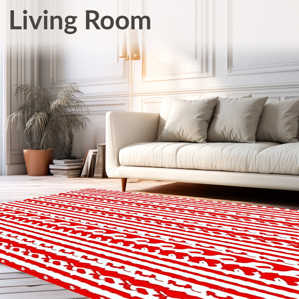 Bold Red Vertical Stripe Foliage Rug