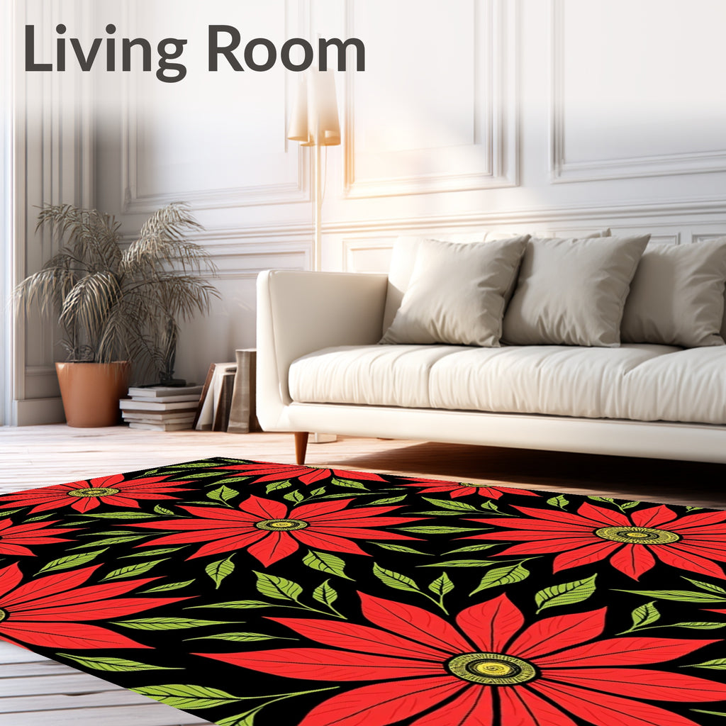 Bold Red Floral Foliage Rug