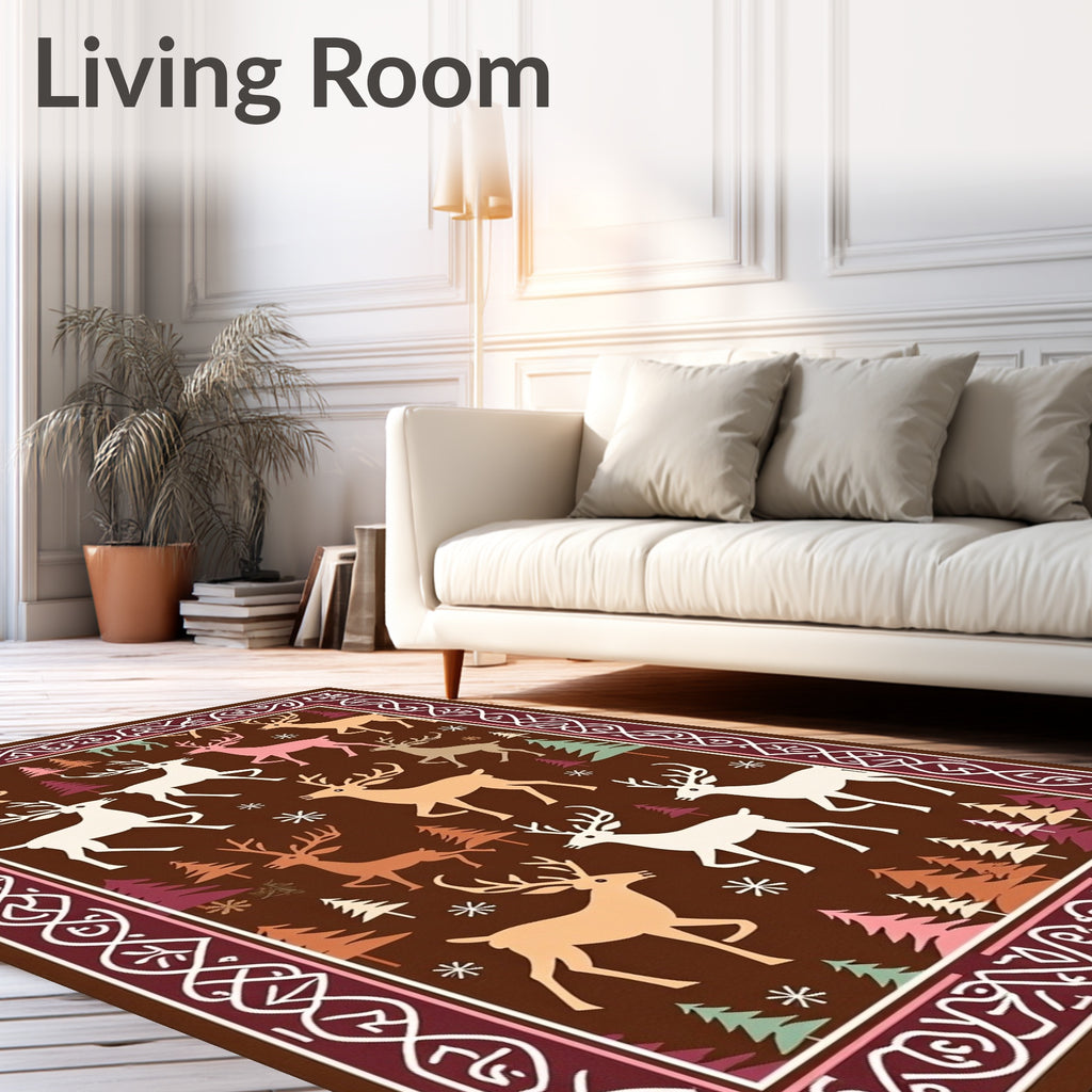 Woodland Reindeer Forest Border Rug