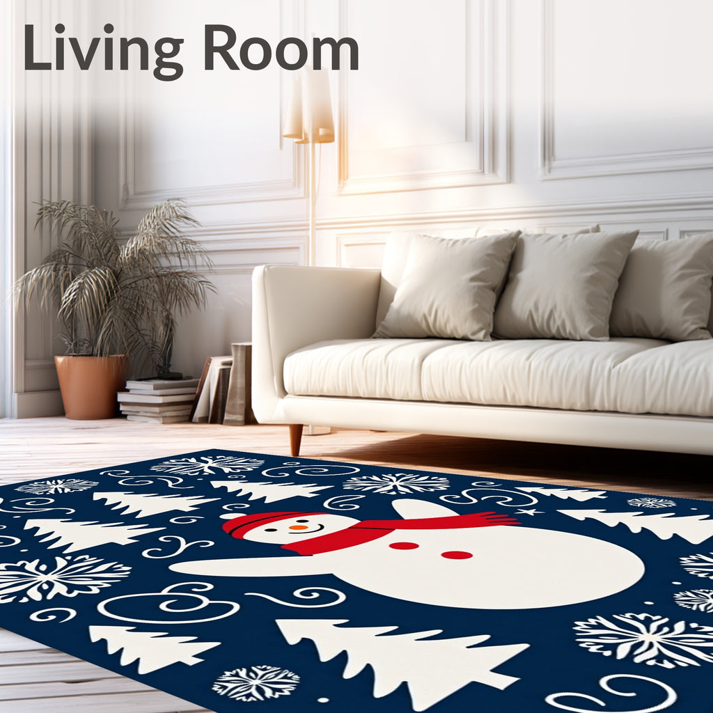 Festive Blue Snowman Christmas Tree Rug