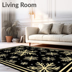 Golden Snowflake Black Winter Charm Rug