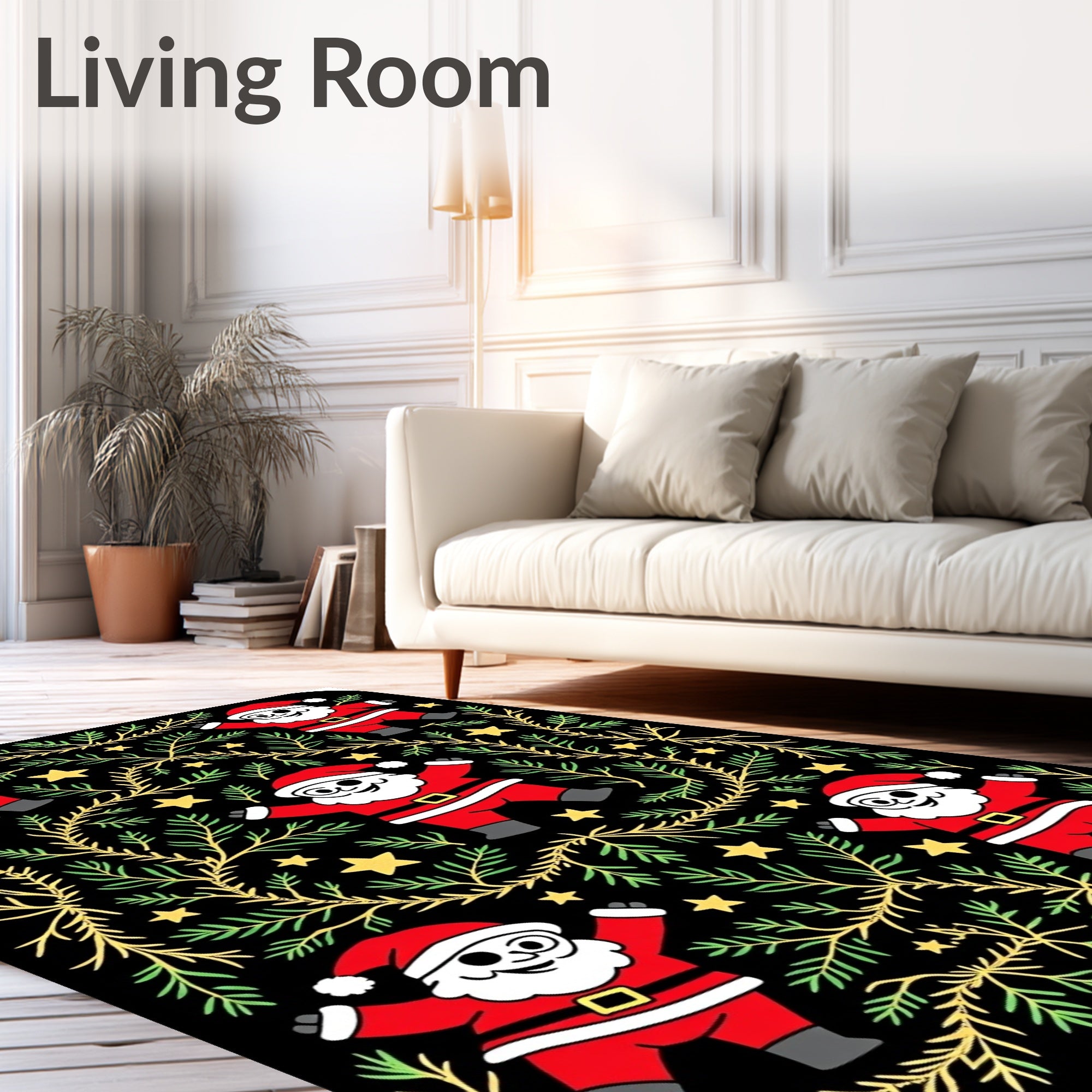 Festive Santa Claus Evergreen Star Meadow Rug