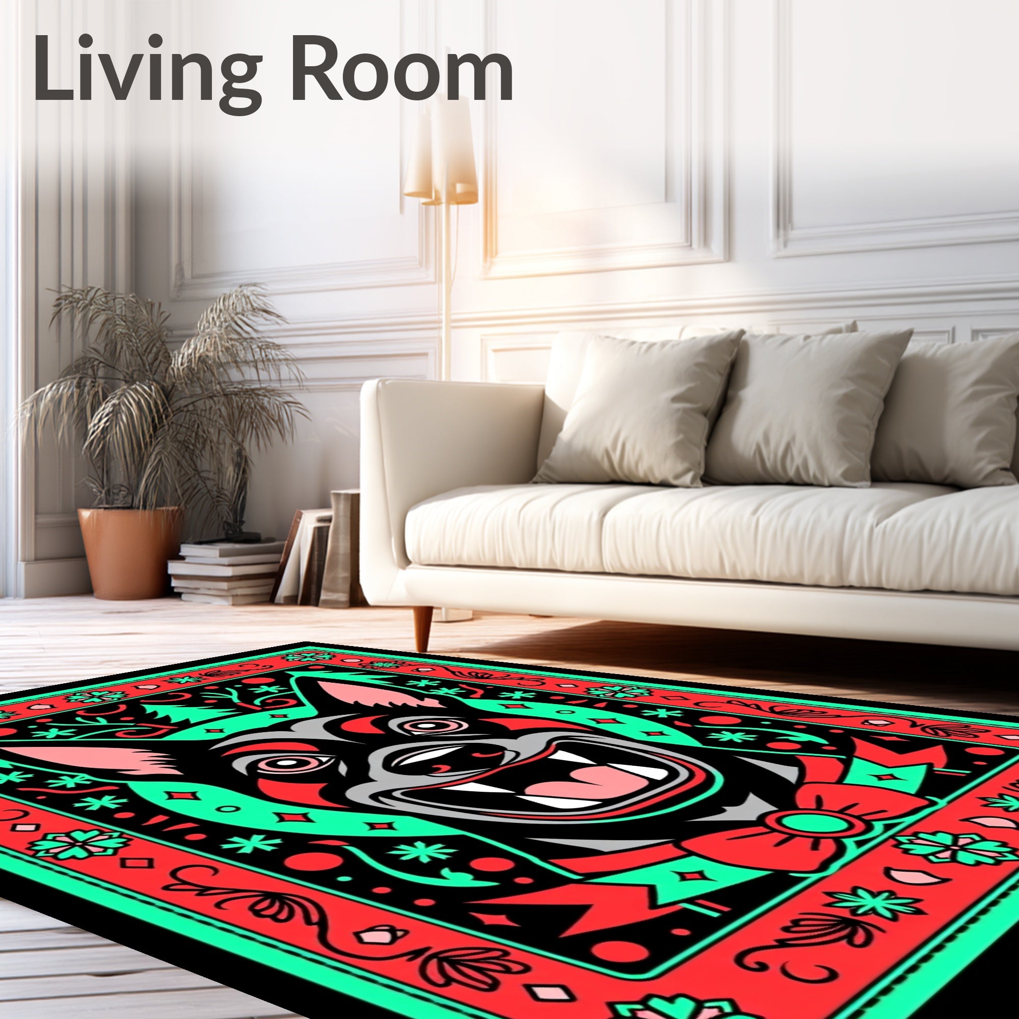 Bold Black Dog Festive Framing Rug