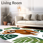 Cute Sloth Tropical Leaf Whimsy Rug