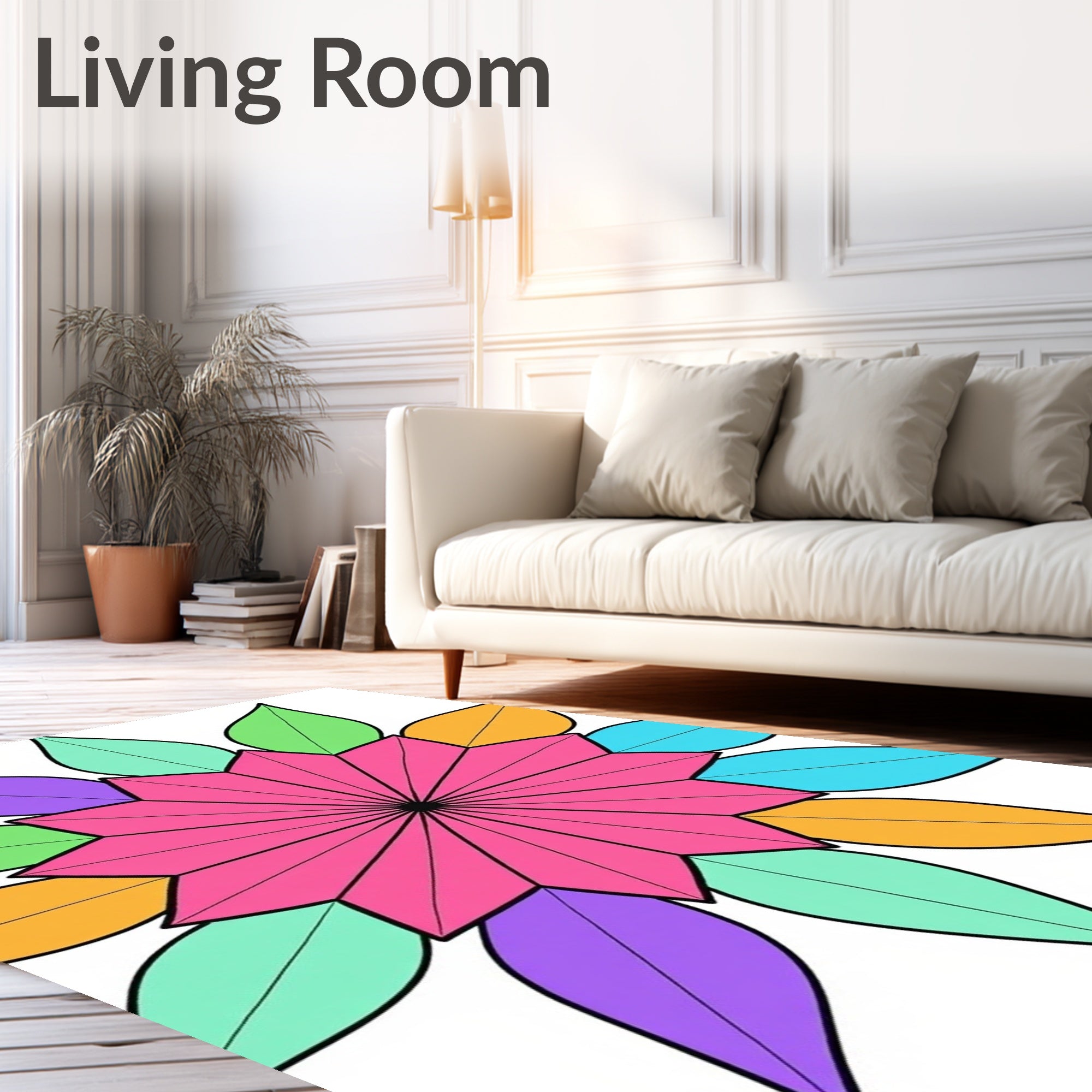 Pink Orange Purple Teal Leafburst Rug