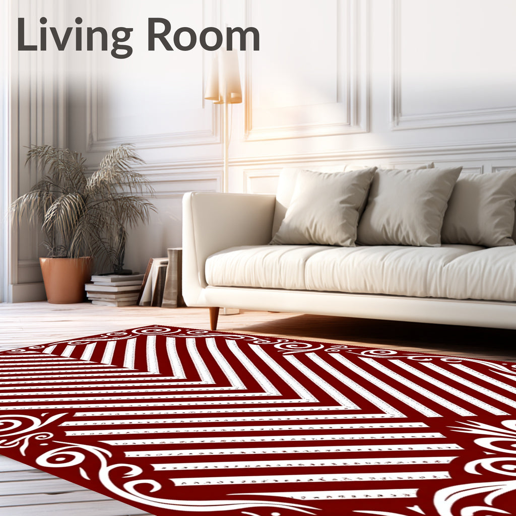 Crimson White Chevron Border Relief Rug