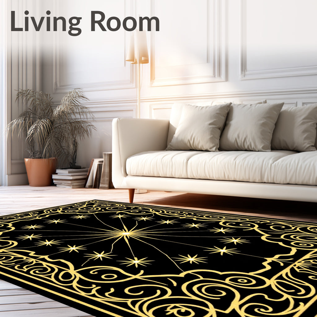 Golden Stars Black Celestial Rug