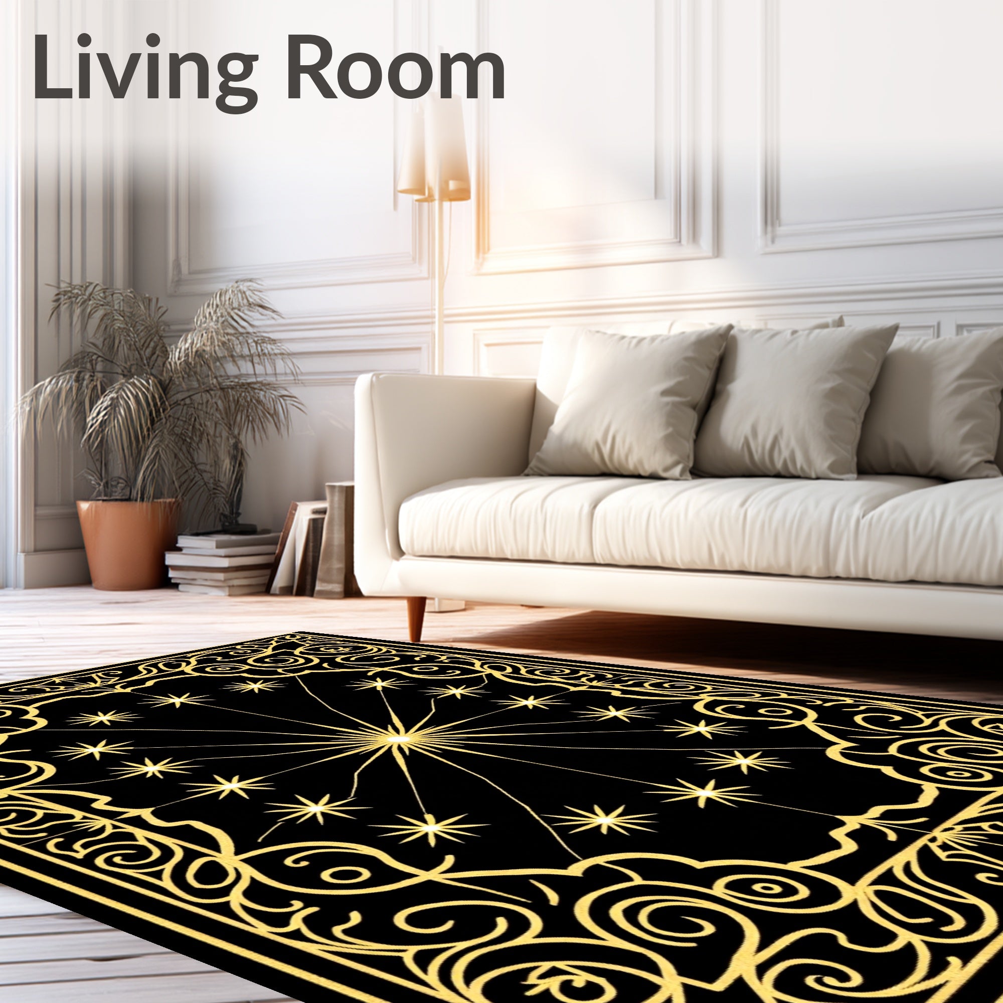 Golden Stars Black Celestial Rug