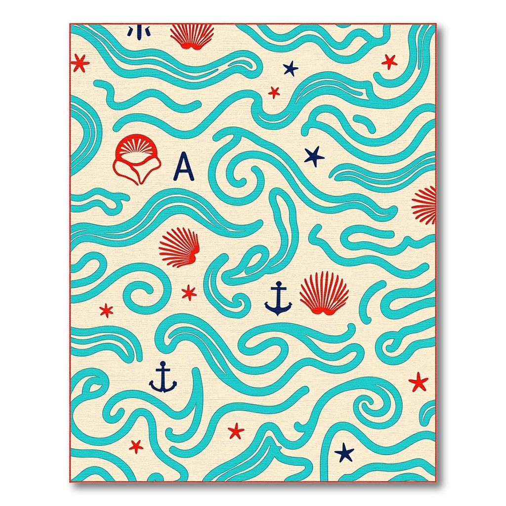 Coastal Blue Wave Shell Anchor Rug