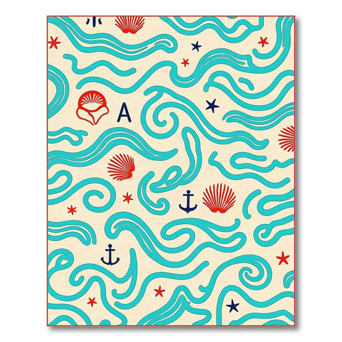 Coastal Blue Wave Shell Anchor Rug