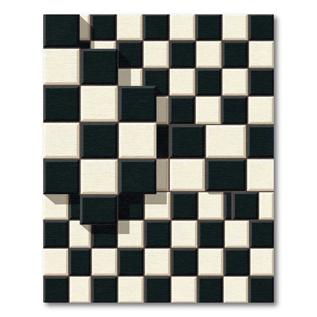 Monochrome 3D Checkered Grid Abstract Rug