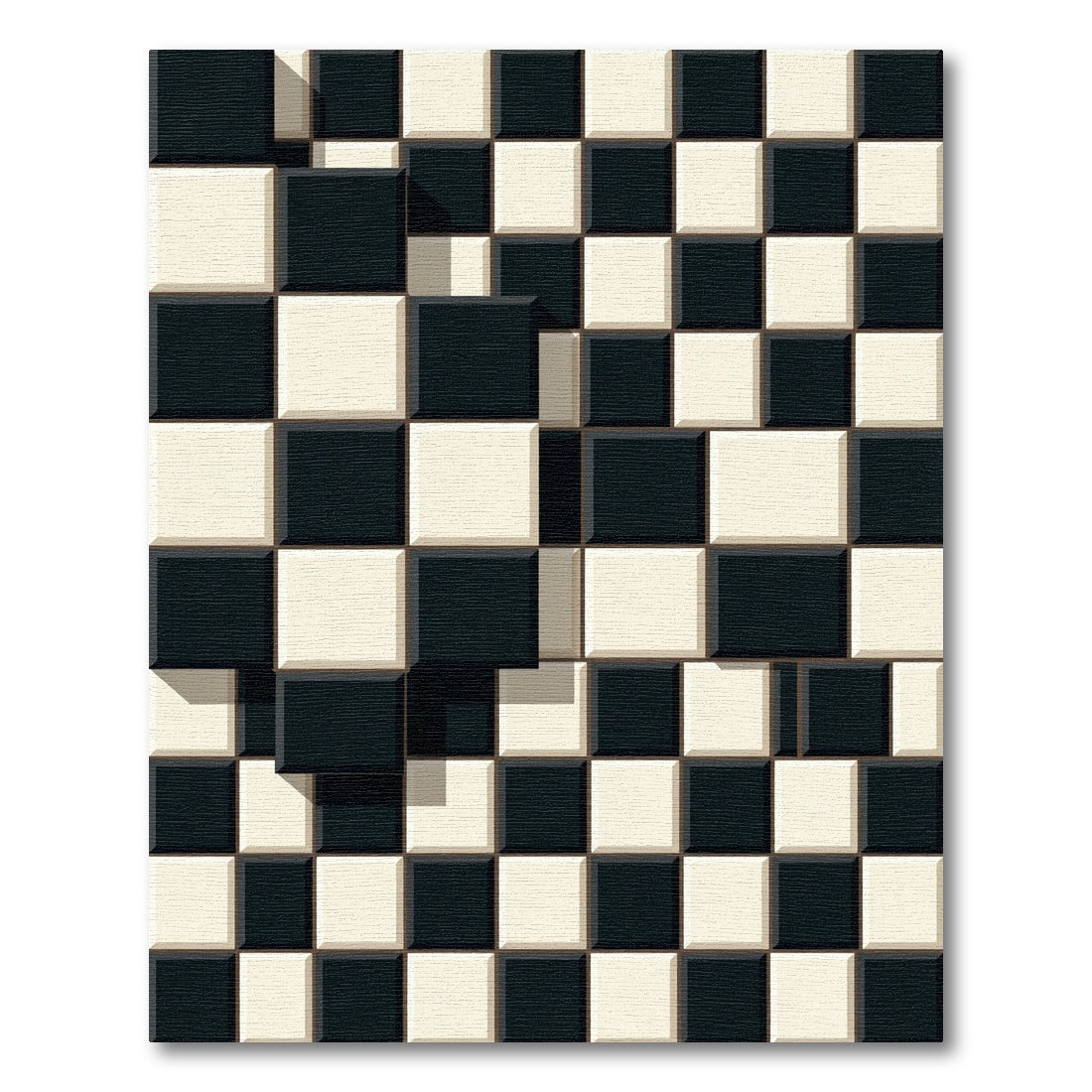 Monochrome 3D Checkered Grid Abstract Rug