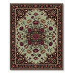 Vintage Sage Floral Medallion Rose Tapestry Rug