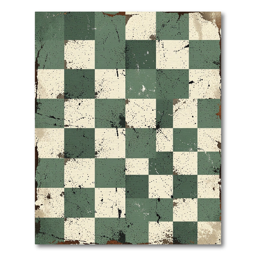 Distressed Sage Checkered Grid Rug