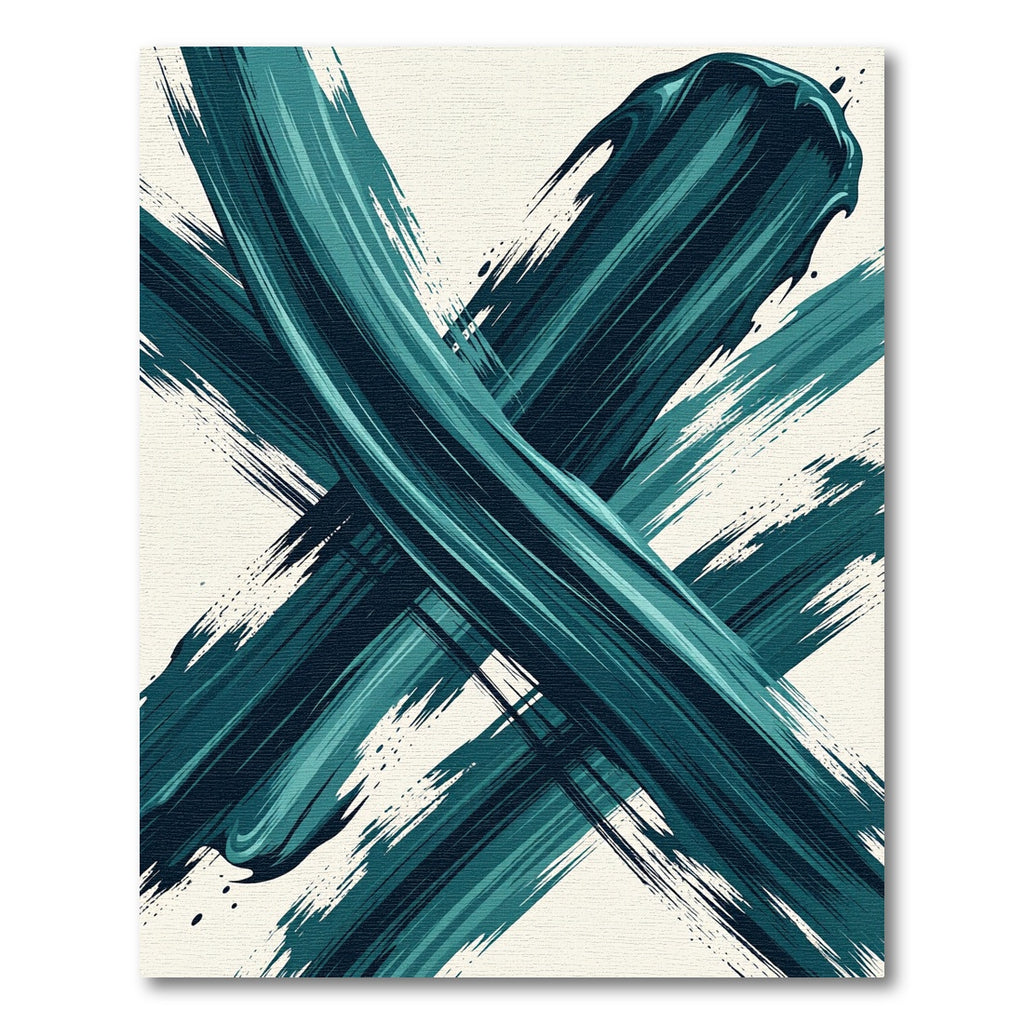 Modern Teal Abstract Bold Brushstroke Rug