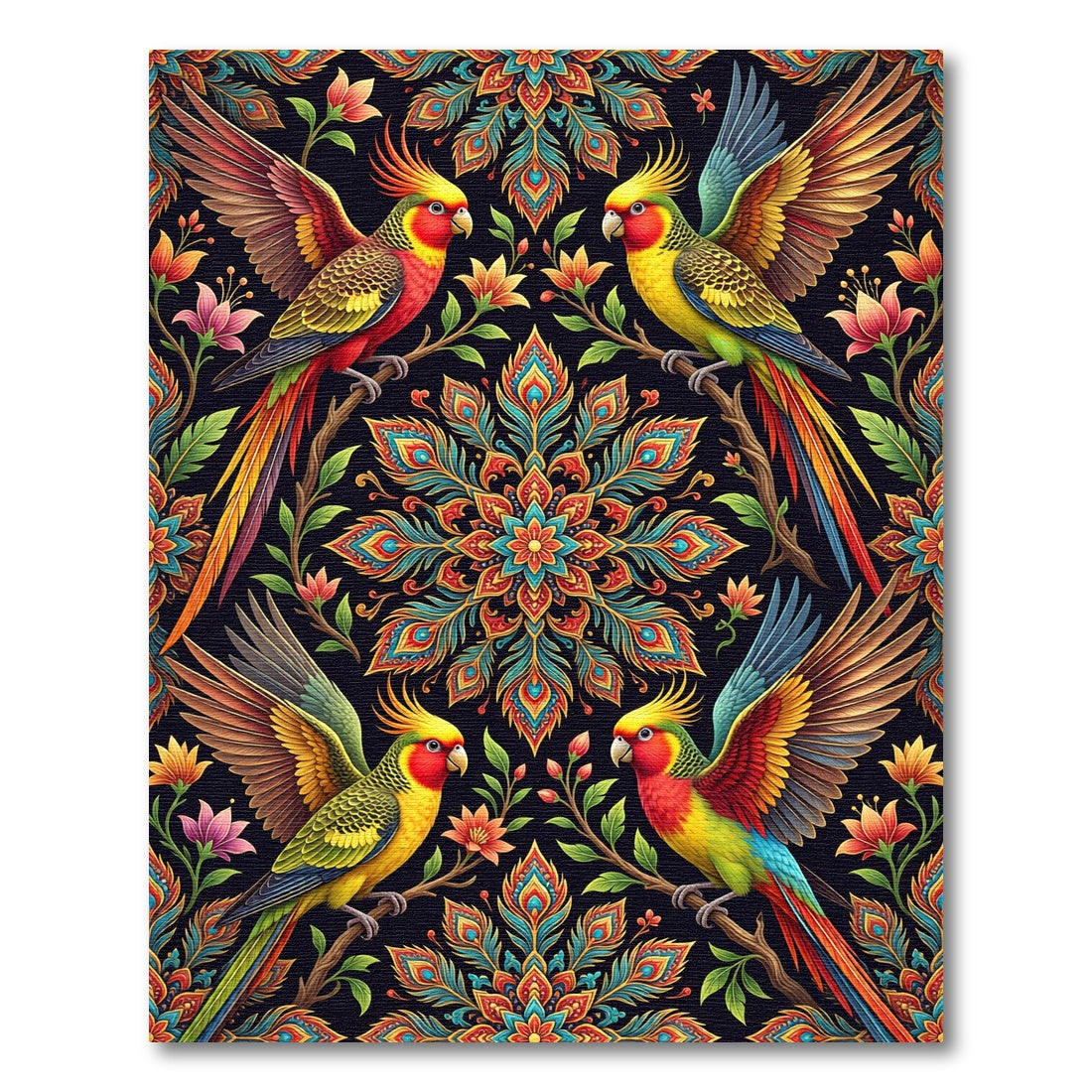 Vibrant Exotic Parrot Mandala Garden Rug