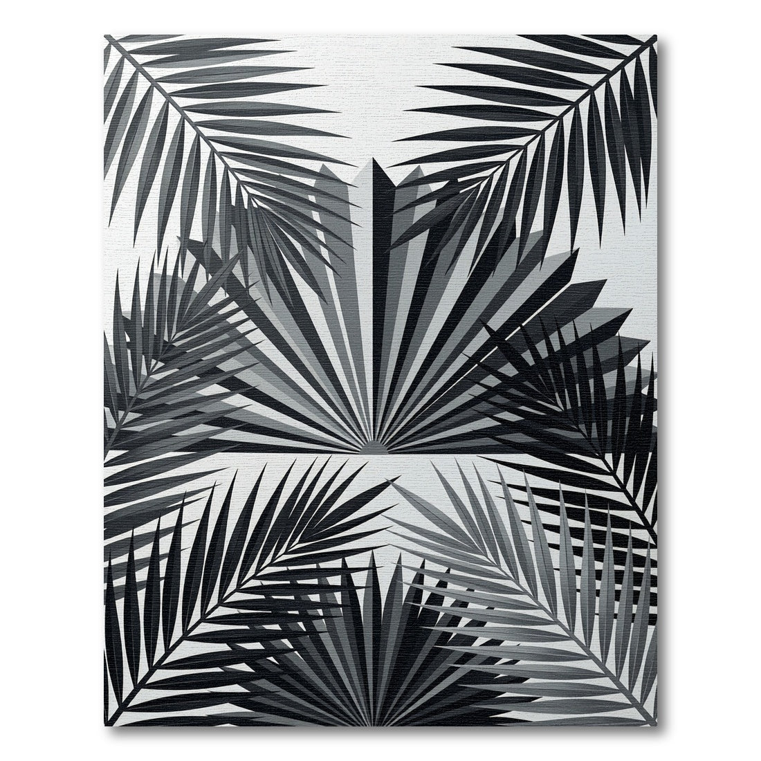 Monochrome Tropical Palm Leaf Art Rug