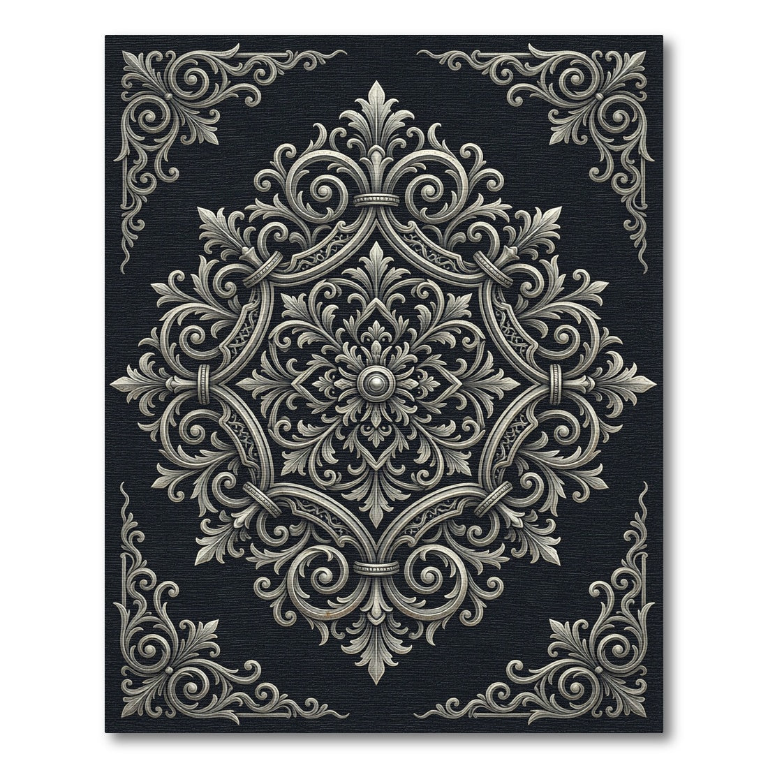 Ornate Silver Baroque Filigree Medallion Rug