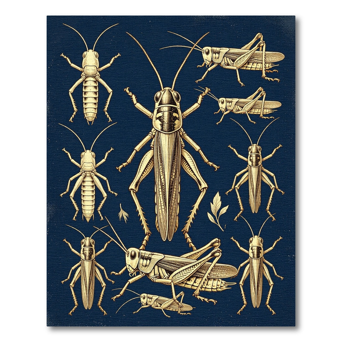 Vintage Golden Grasshopper Entomological Navy Rug