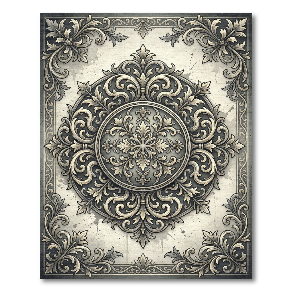 Refined Charcoal Floral Baroque Medallion Rug