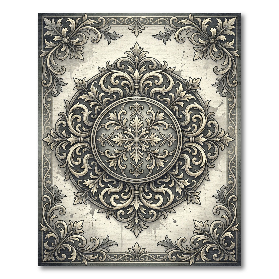 Refined Charcoal Floral Baroque Medallion Rug