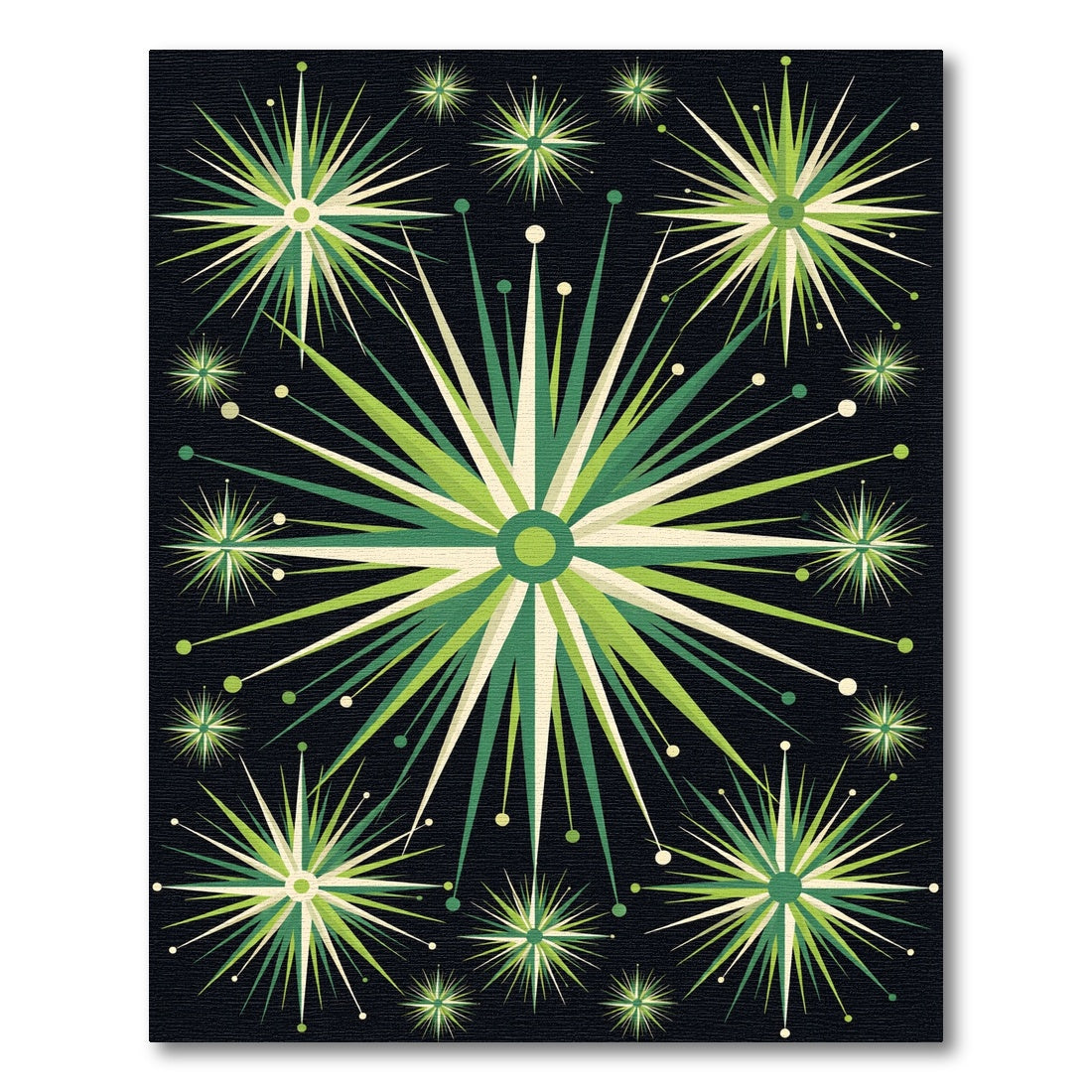 Mid-Century Green Geometric Starburst Art Rug