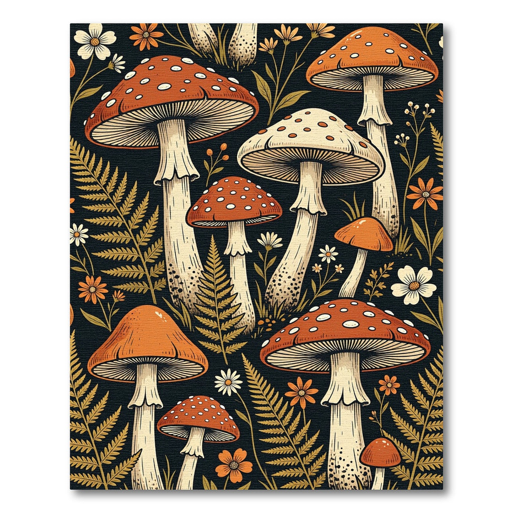 Retro Orange Mushroom Forest Foliage Rug