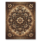 Ornate Golden Floral Damask Medallion Rug
