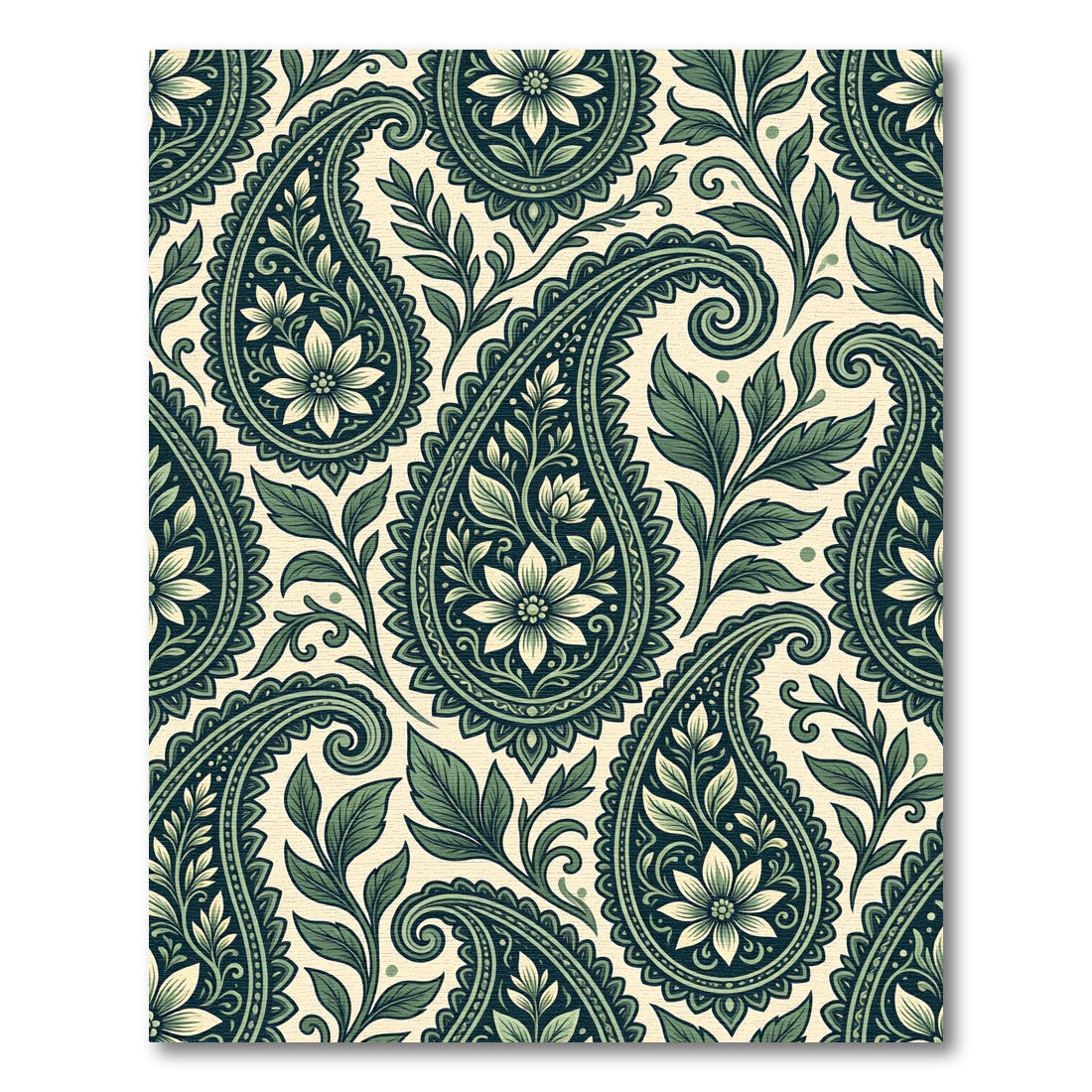 Elegant Forest Green Paisley Floral Rug