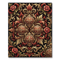 Ornate Gold Red Rose Scrollwork Rug