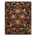 Ornate Gold Red Rose Scrollwork Rug