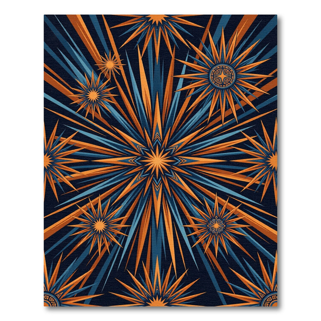 Geometric Golden Starburst Navy Radiance Rug