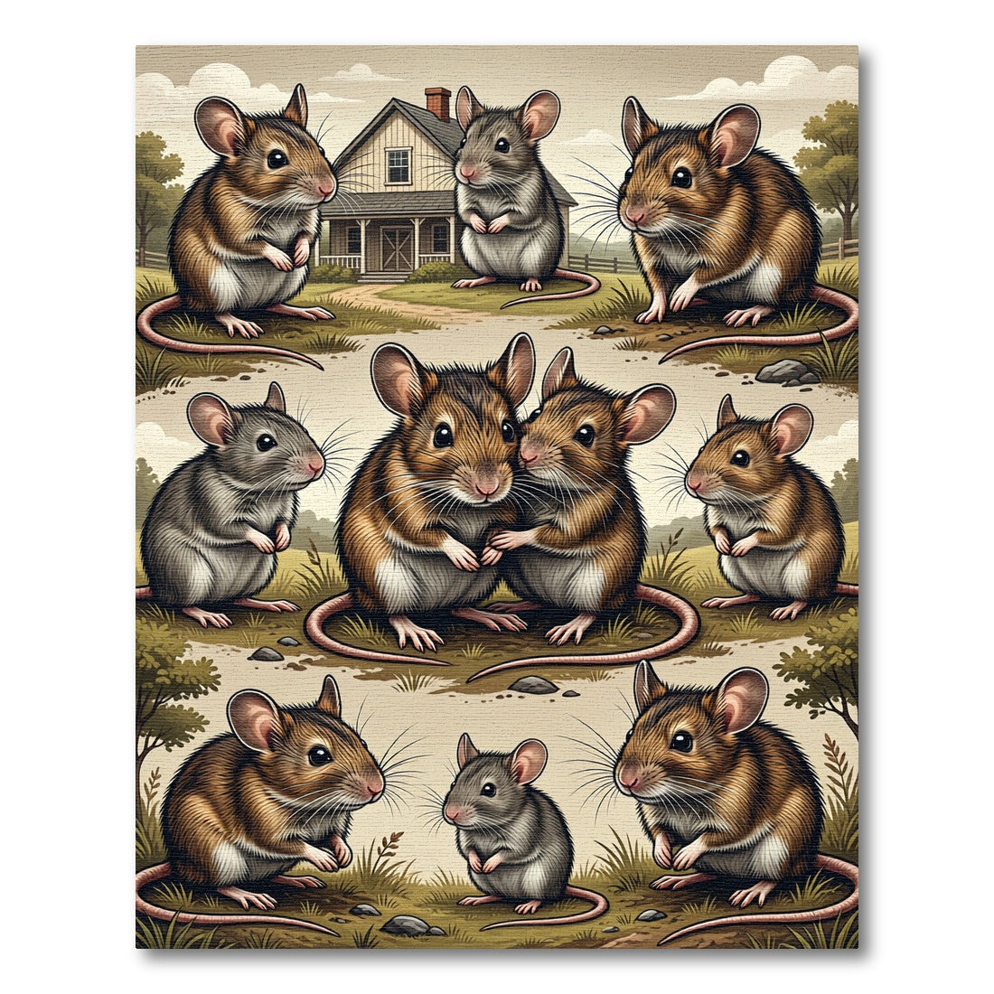 Whimsical Woodland Mice Countryside Tapestry Rug