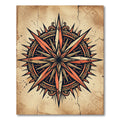 Vintage Compass Rose Copper Ochre Medallion Rug