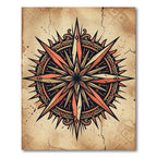 Vintage Compass Rose Copper Ochre Medallion Rug